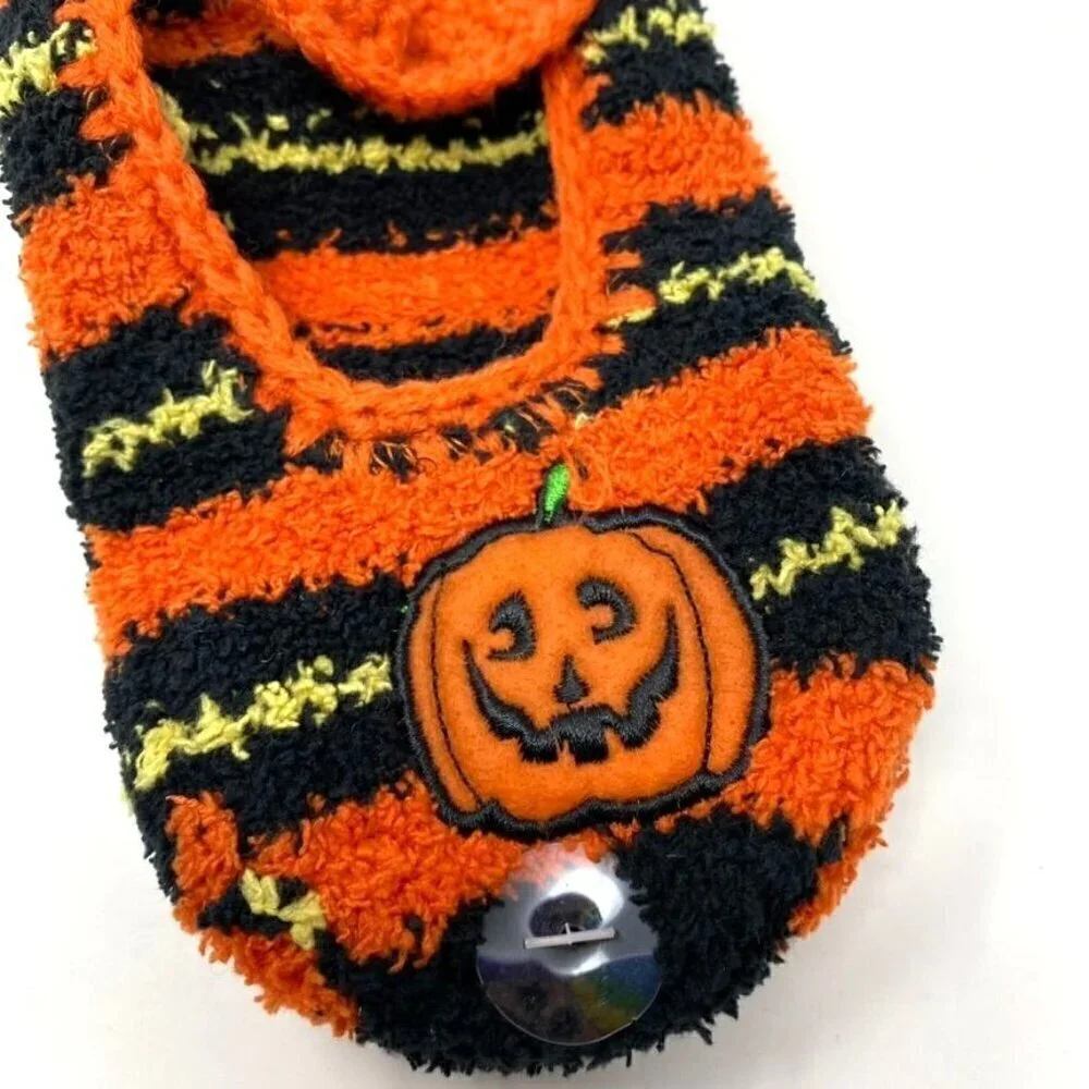 Target Halloween Pumpkin Mary Jane Non Skid Slippers Orange Black NWT  B33
